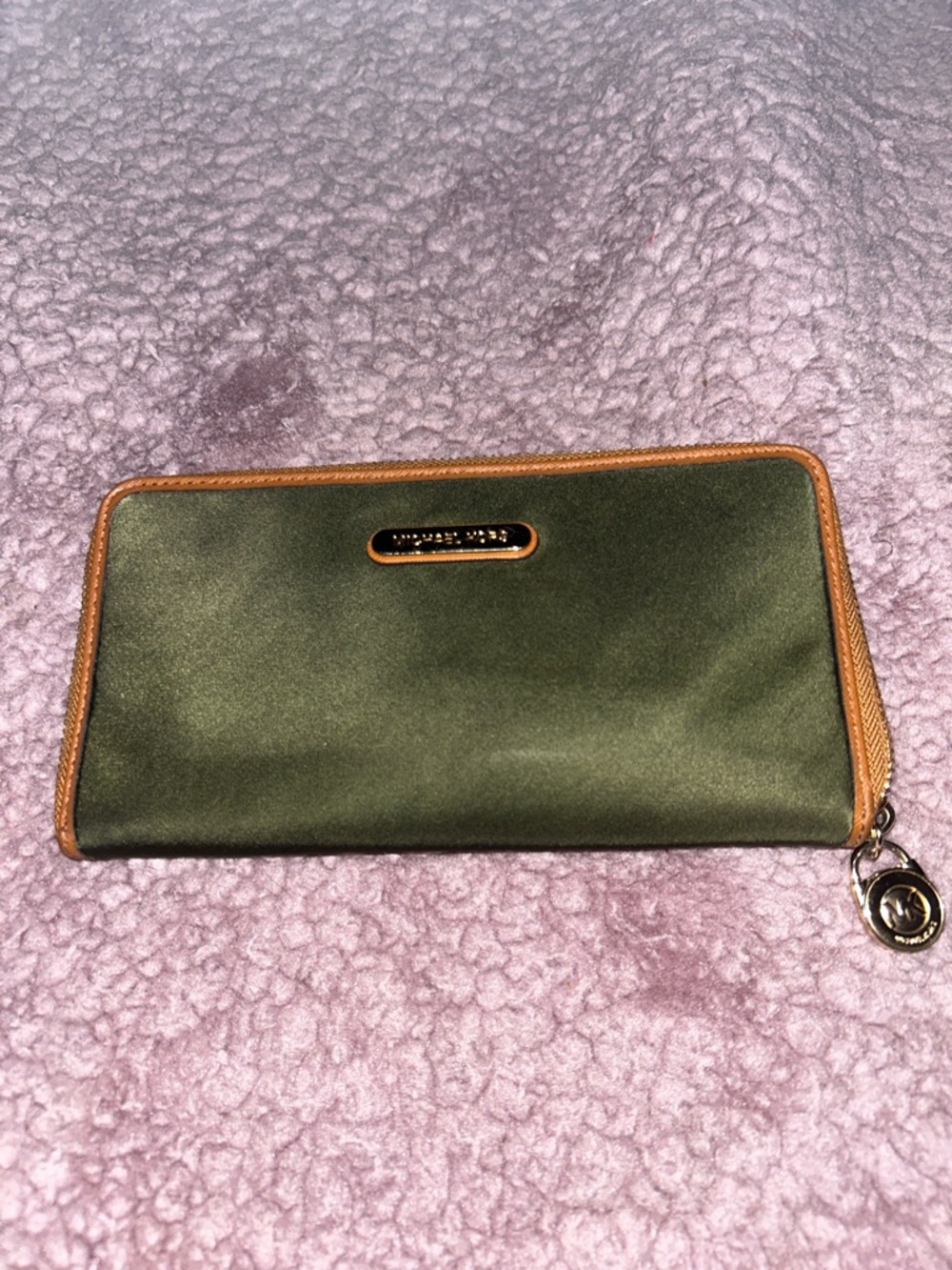 MICHAEL Michael Kors Olive Green Wallet with Tan Trim